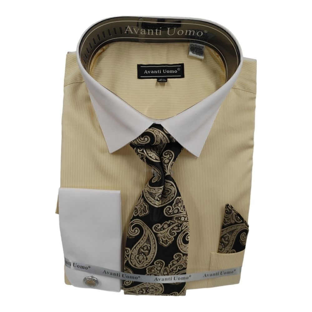 MEN'S AVANTI UOMO MICRO STRIPE  SHIRT WITH FRENCH CUFF & POCKET SQUARE DN129M.